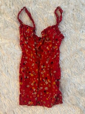 Realisation Par Red Floral Ruffle Cami Dress